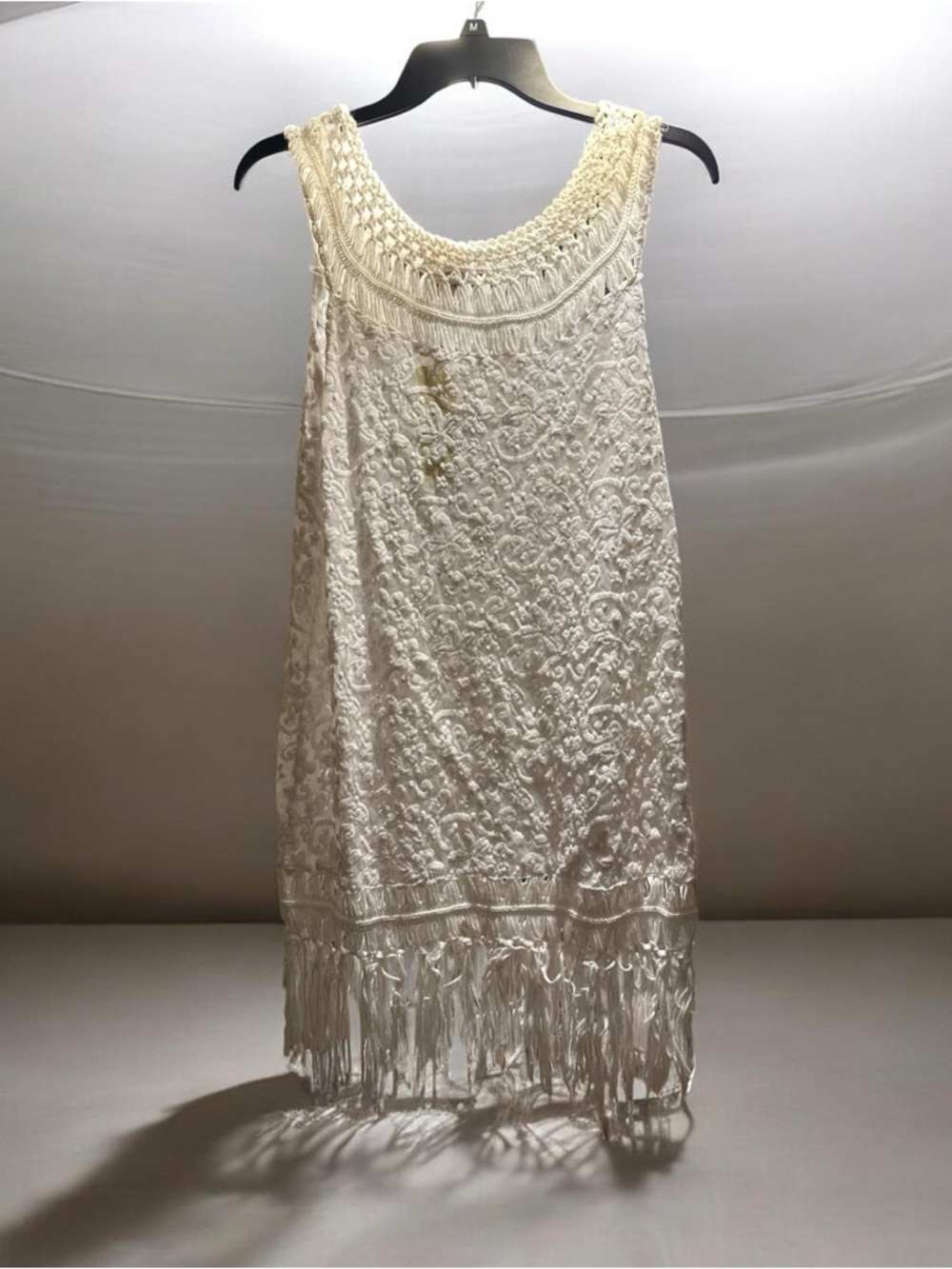 Boho Crochet Fringe White Sleeveless Dress swim cover up